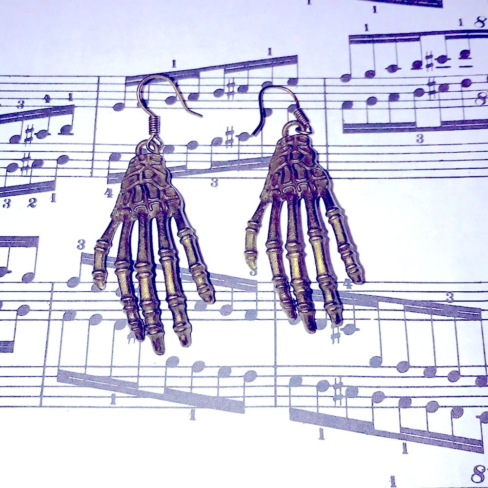 Antique brass skeleton earrings